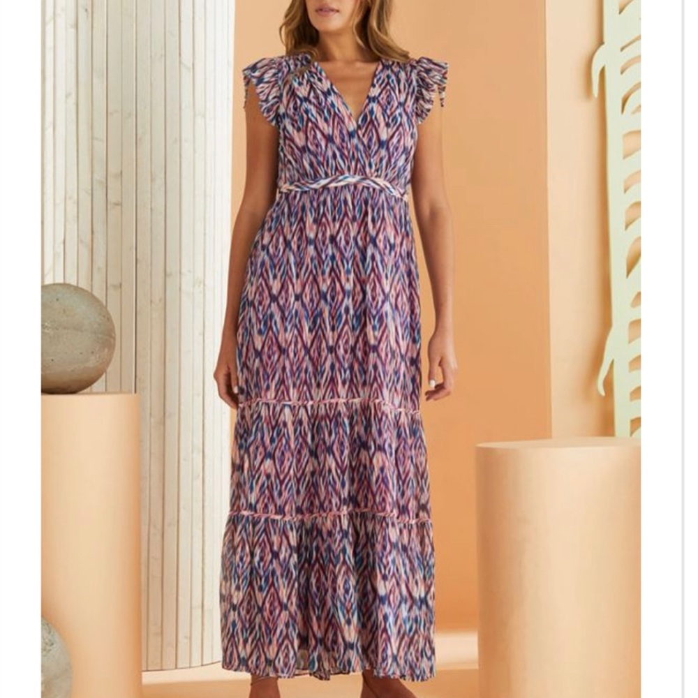 Marie Oliver Size 8 •  Maxi Dress Multi Stripe Colorful Boho Preppy.